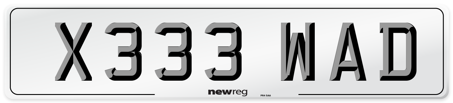 X333 WAD Number Plate from New Reg